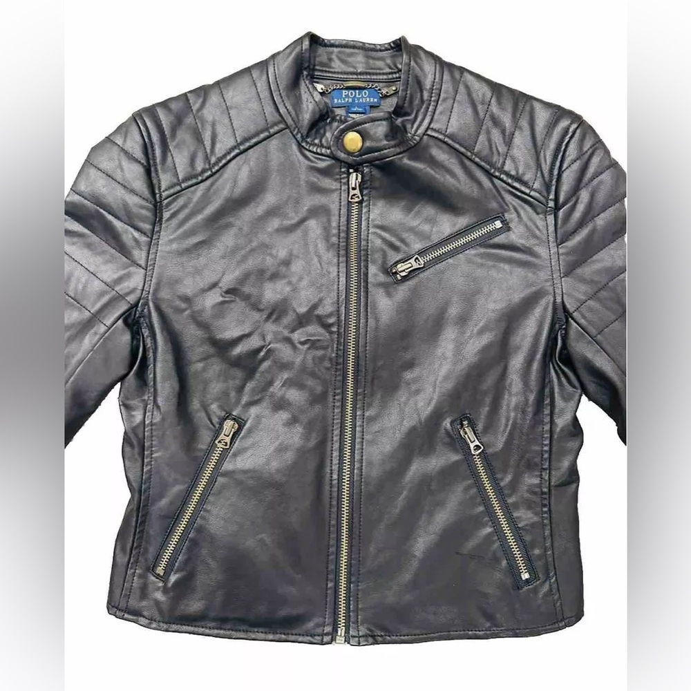 POLO RALPH LAUREN Vegan Leather Black Motorcycle Jacket Girls Large 12-14